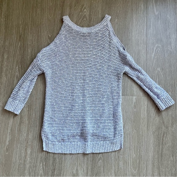 Express Cold Shoulder Purple and White Knit Sweater - Picture 2 of 4